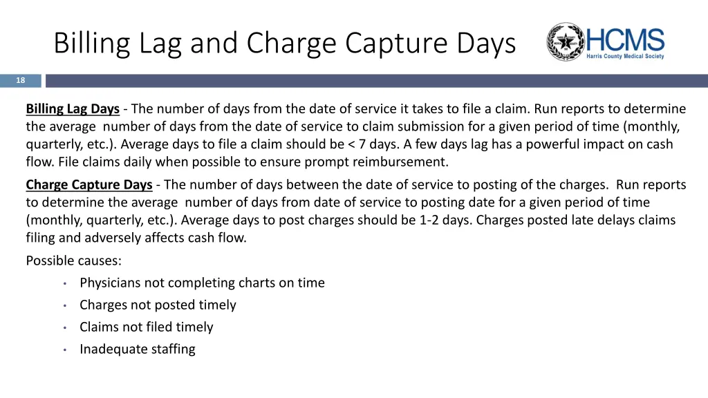 billing lag and charge capture days