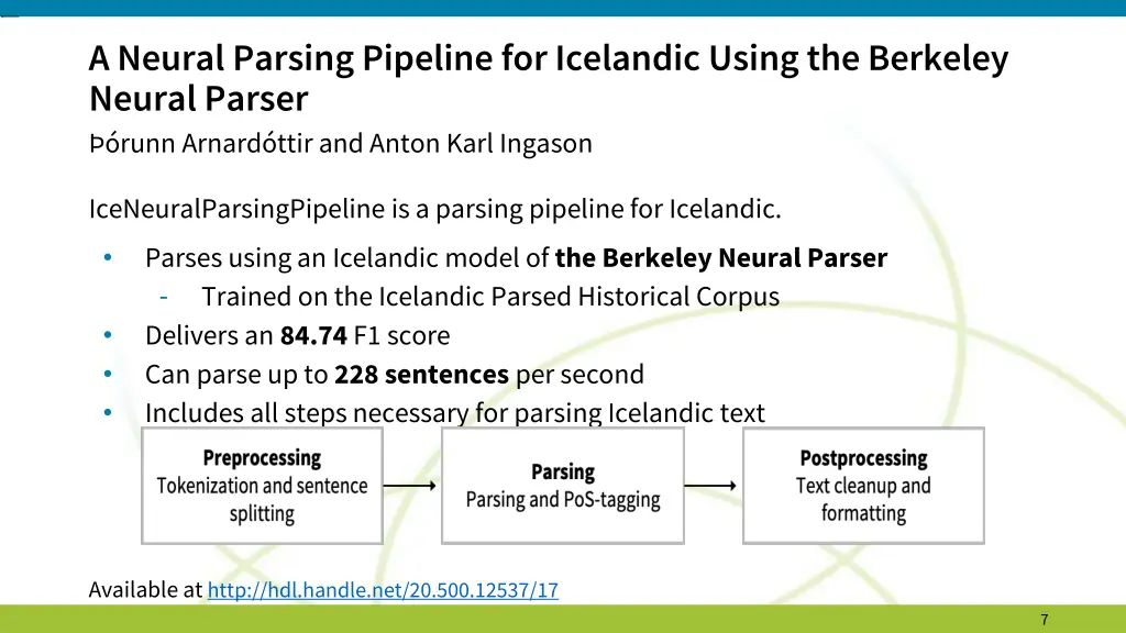 a neural parsing pipeline for icelandic using