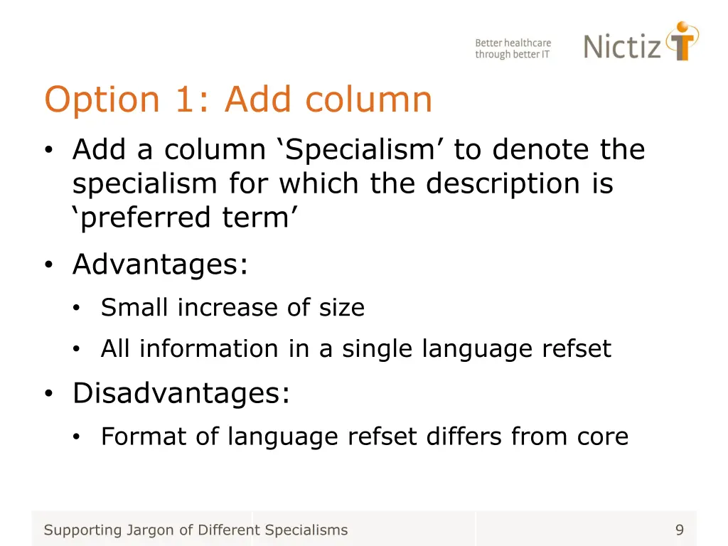 option 1 add column add a column specialism