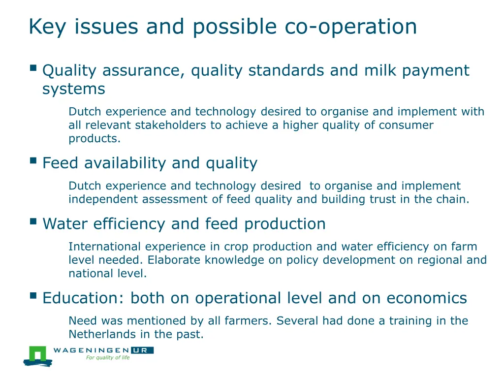 key issues and possible co operation