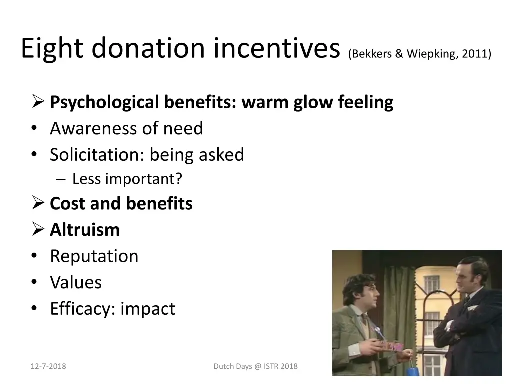 eight donation incentives bekkers wiepking 2011