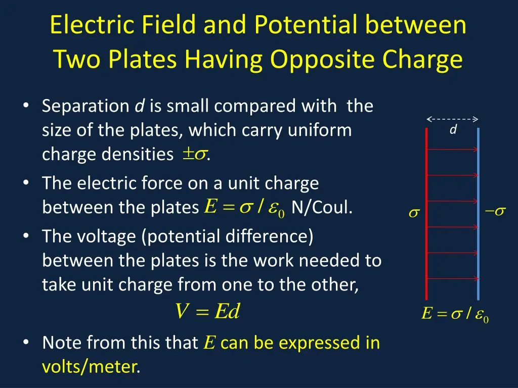 electric field and potential between two plates