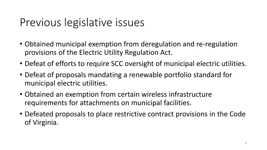 previous legislative issues