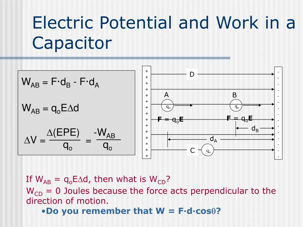 electric potential and work in a capacitor