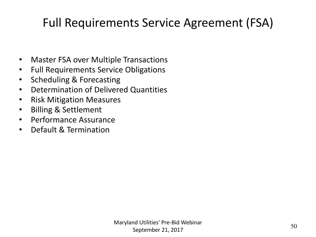 full requirements service agreement fsa 1