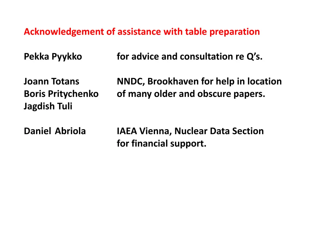 acknowledgement of assistance with table