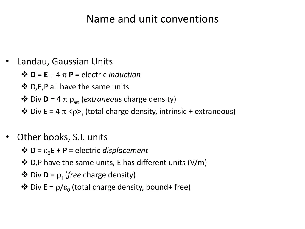 name and unit conventions