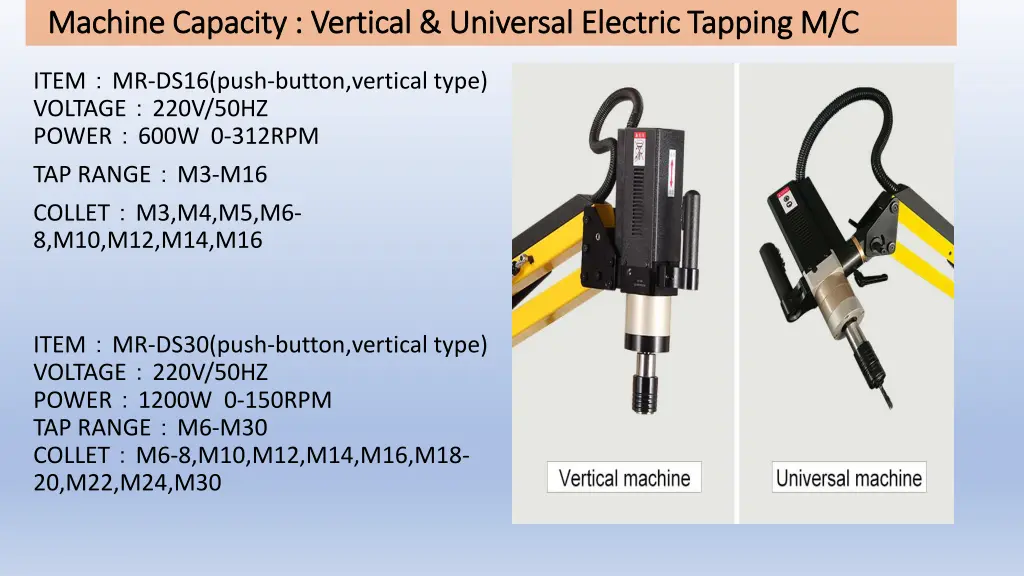 machine capacity vertical universal electric