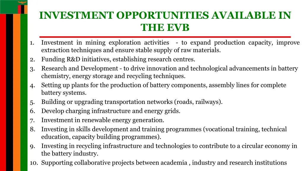 investment opportunities available in the evb