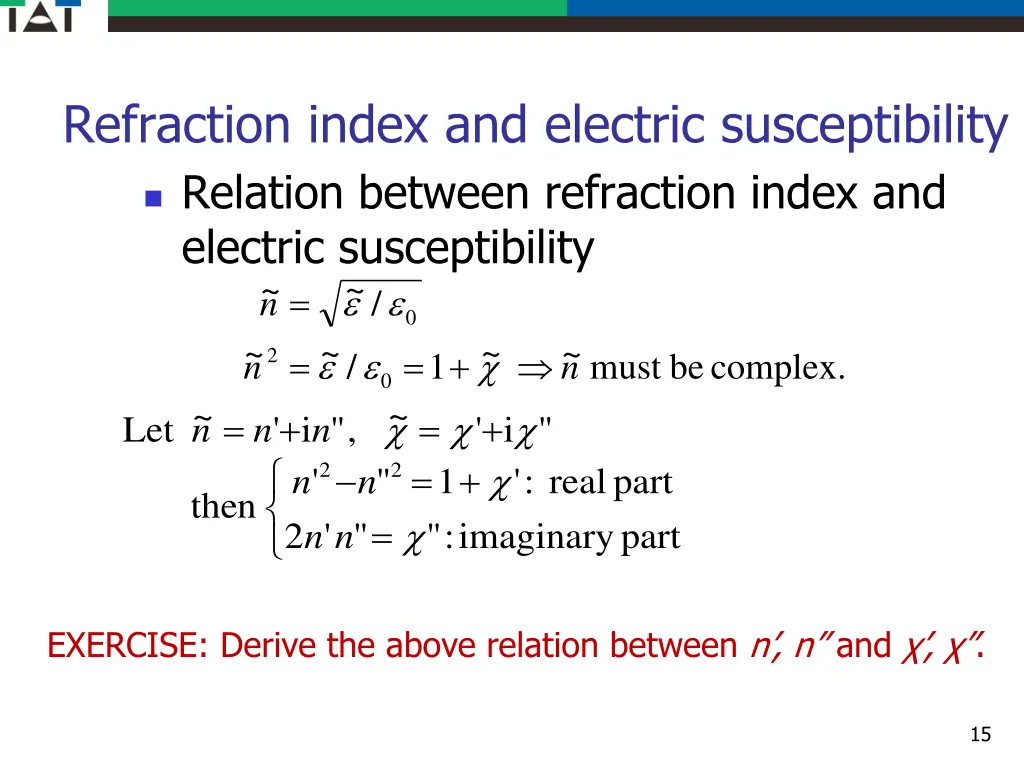 refraction index and electric susceptibility