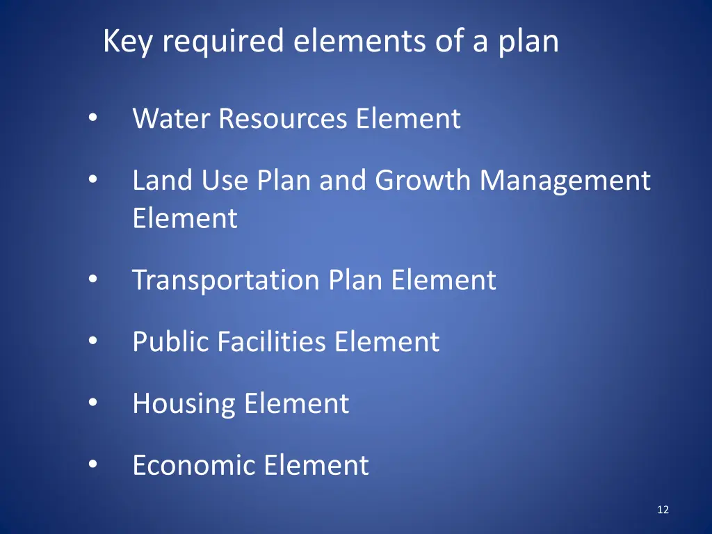 key required elements of a plan