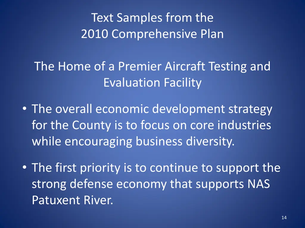 text samples from the 2010 comprehensive plan