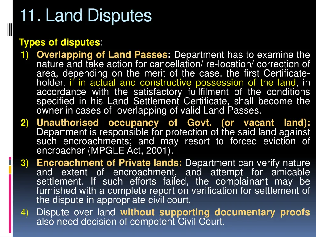 11 land disputes