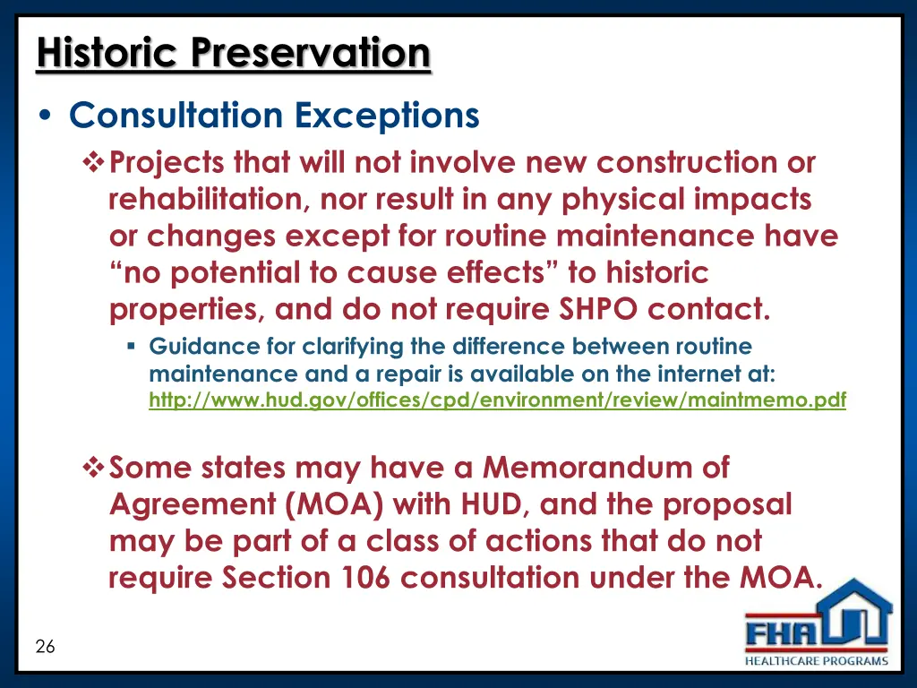 historic preservation consultation exceptions