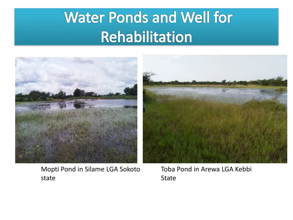 water ponds and well for rehabilitation