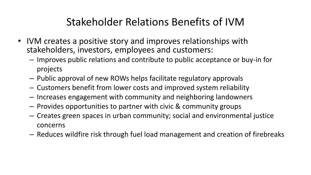 stakeholder relations benefits of ivm