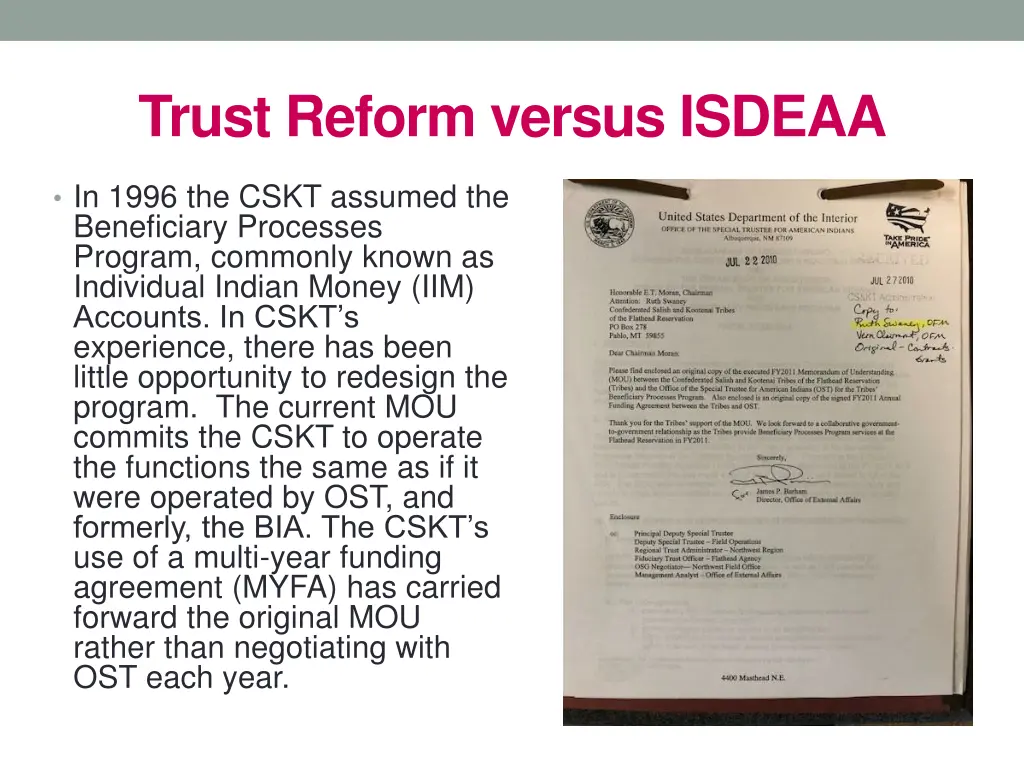 trust reform versus isdeaa