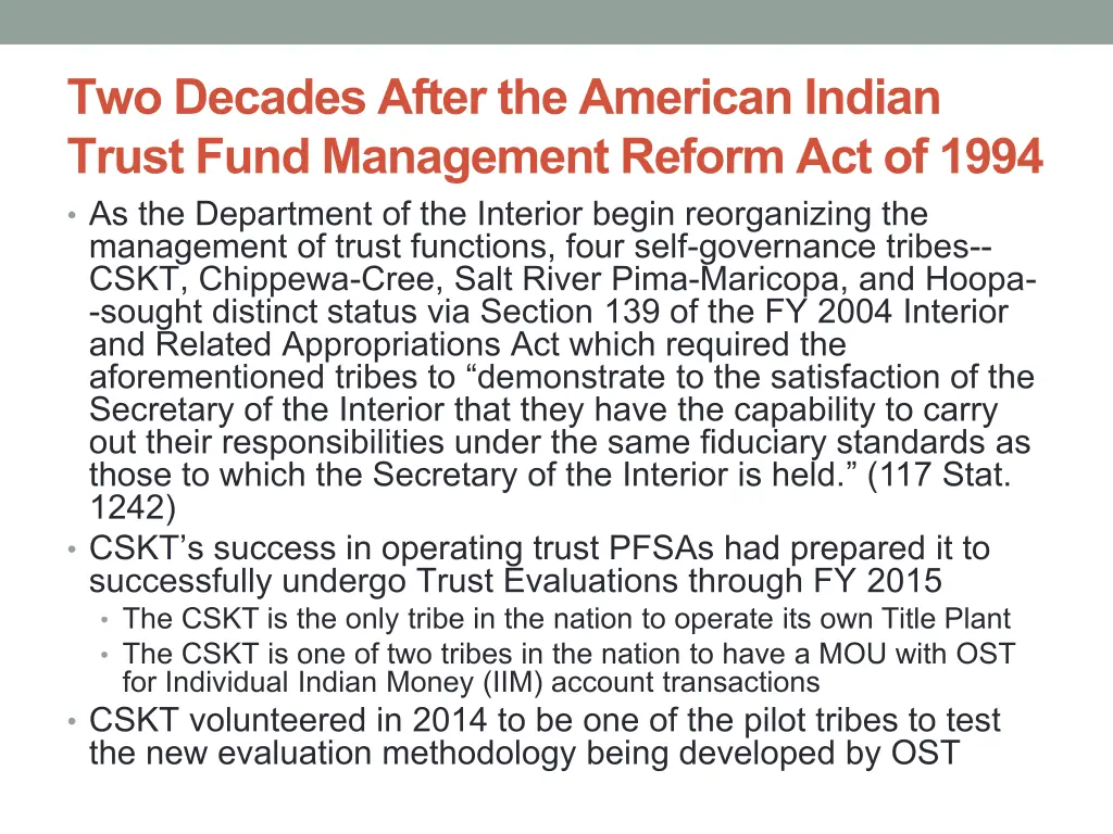 two decades after the american indian trust fund