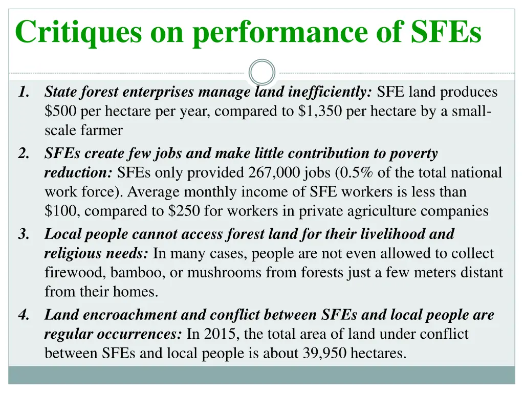 critiques on performance of sfes