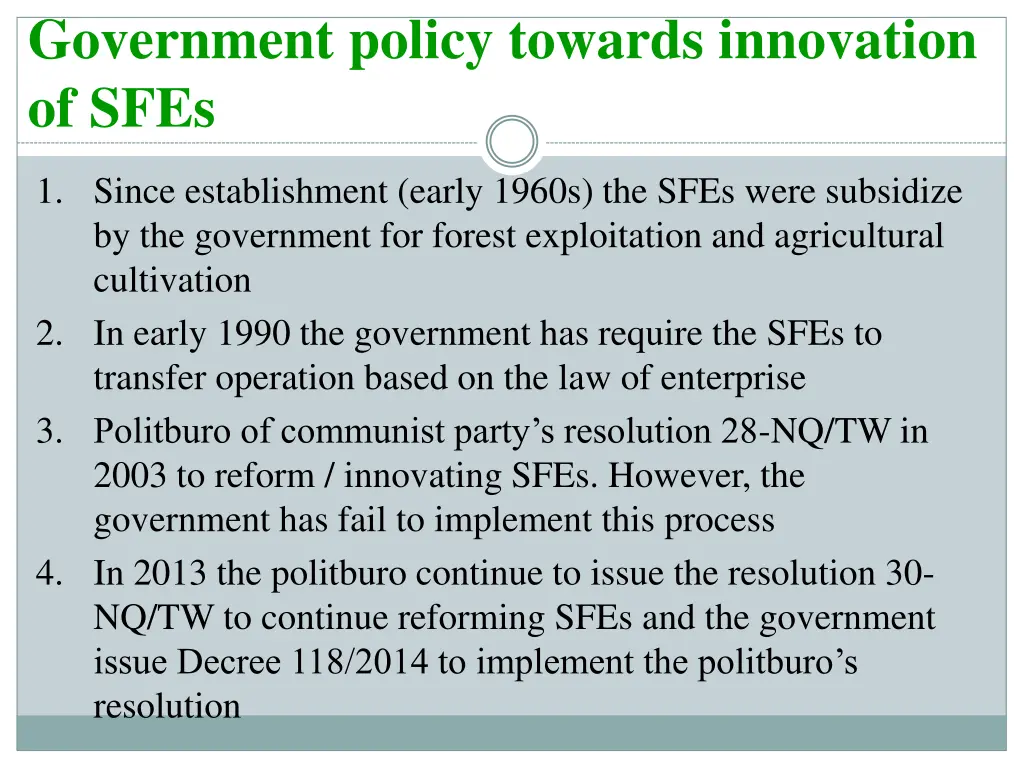 government policy towards innovation of sfes