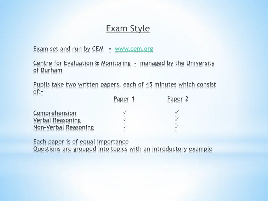 exam style