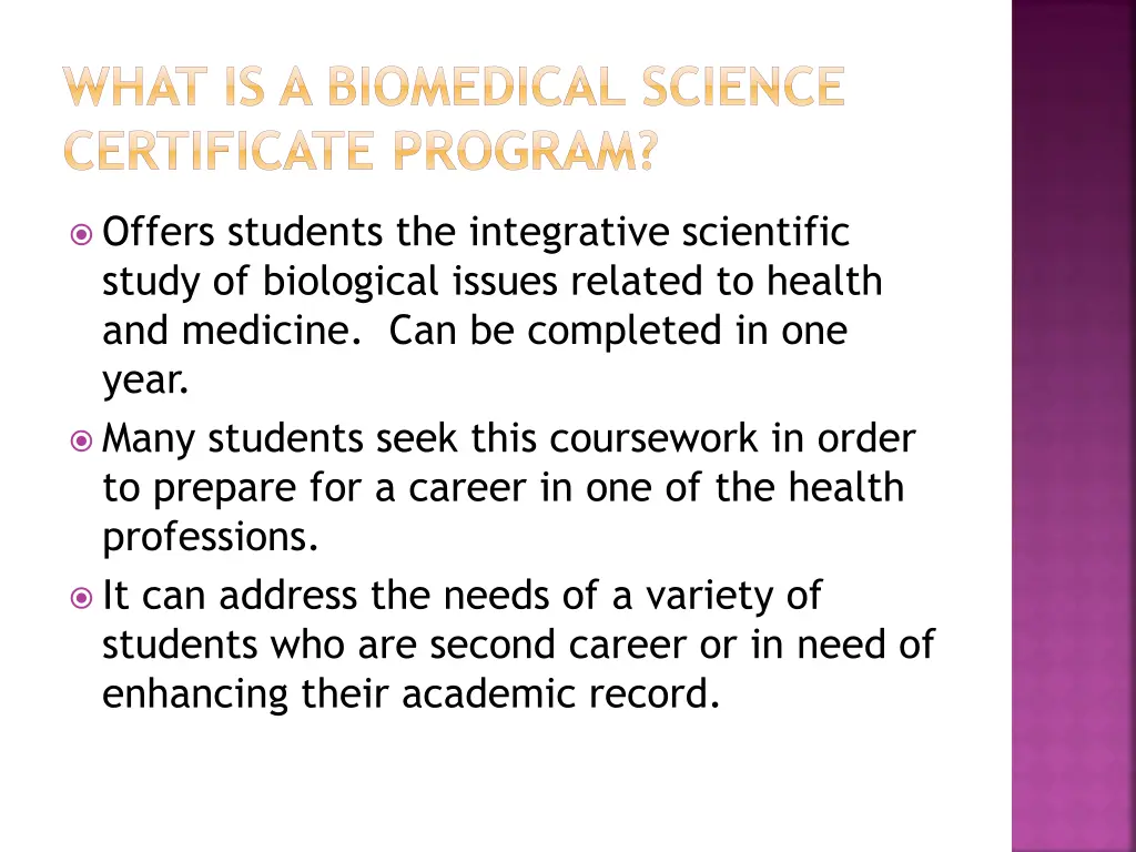 what is a biomedical science certificate program