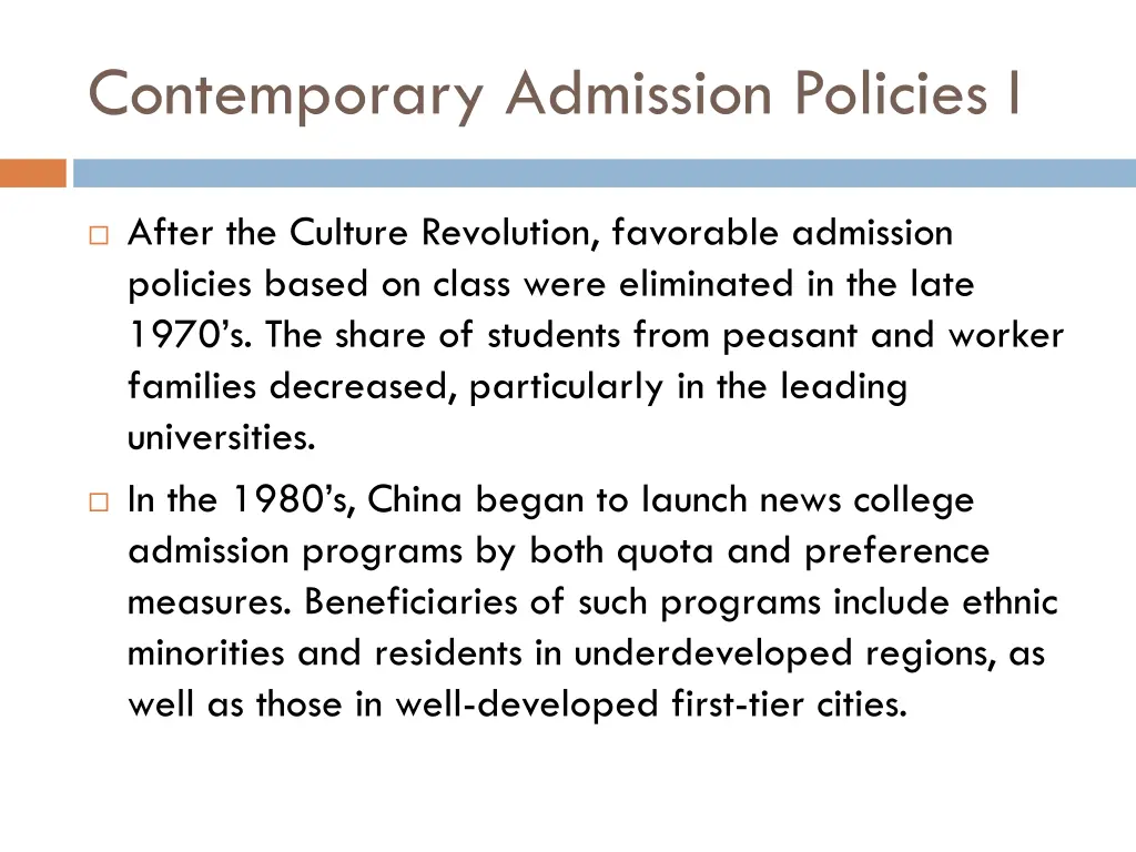 contemporary admission policies i