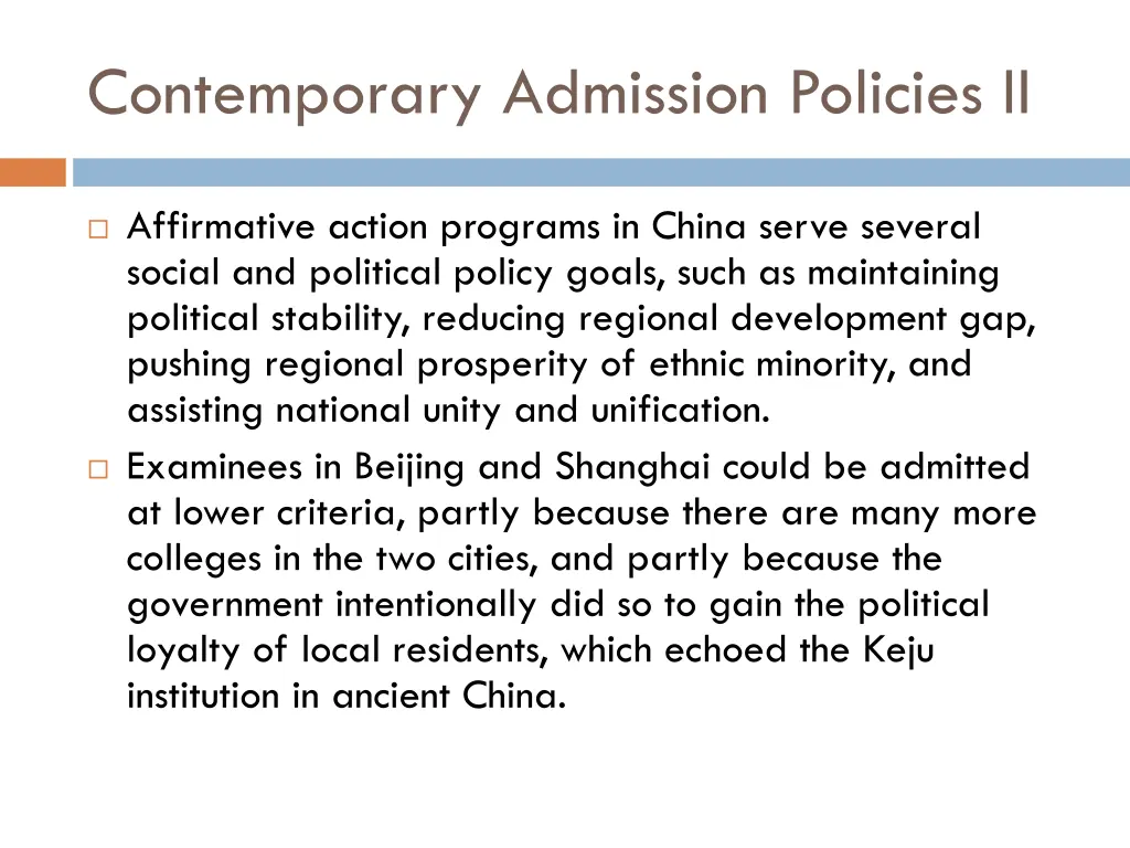 contemporary admission policies ii