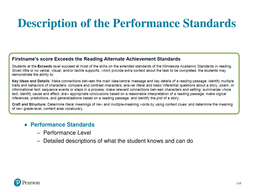 description of the performance standards