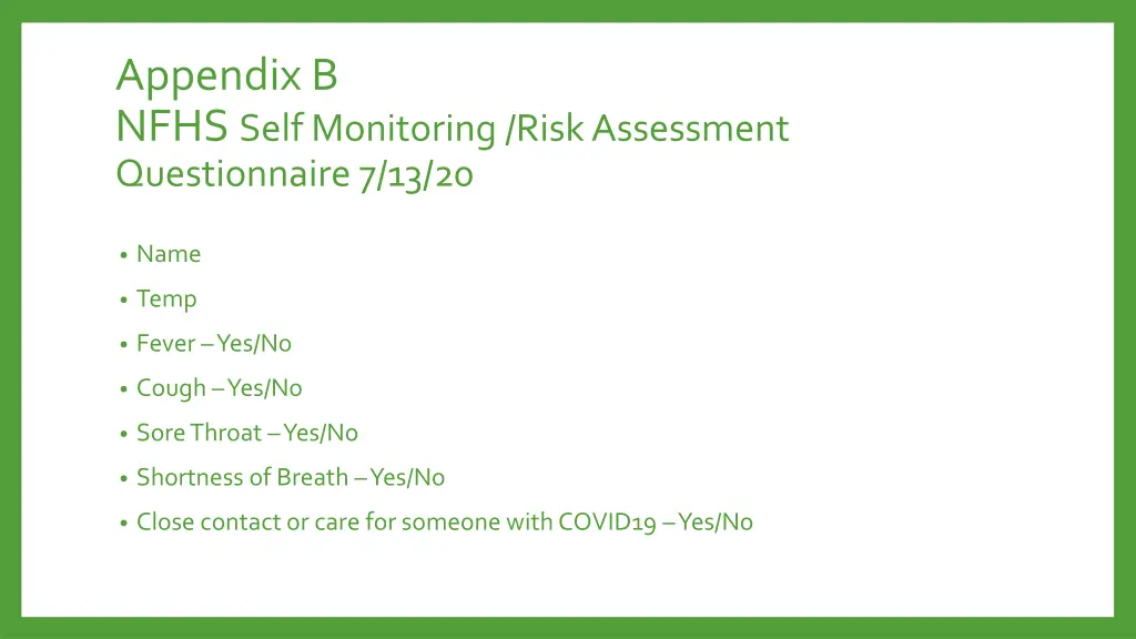 appendix b nfhs self monitoring risk assessment