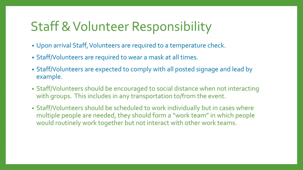 staff volunteer responsibility