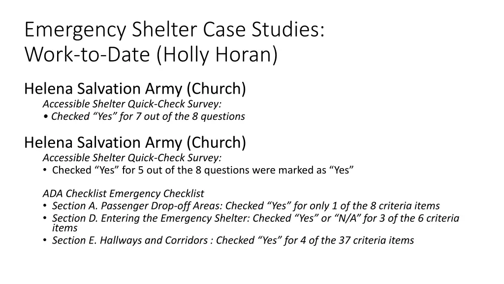 emergency shelter case studies work to date holly 1