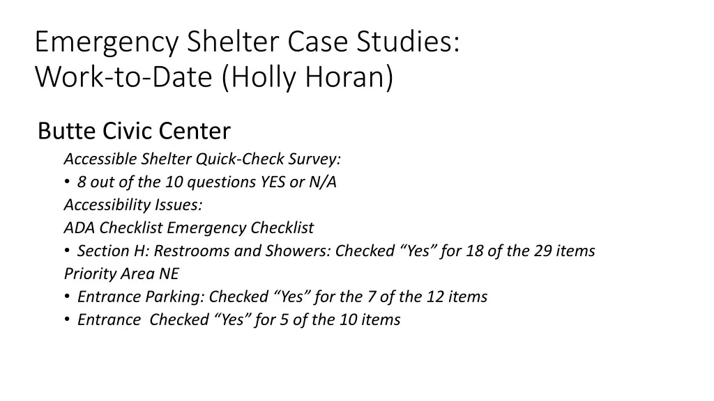 emergency shelter case studies work to date holly