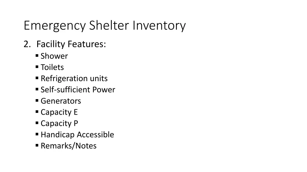 emergency shelter inventory 1