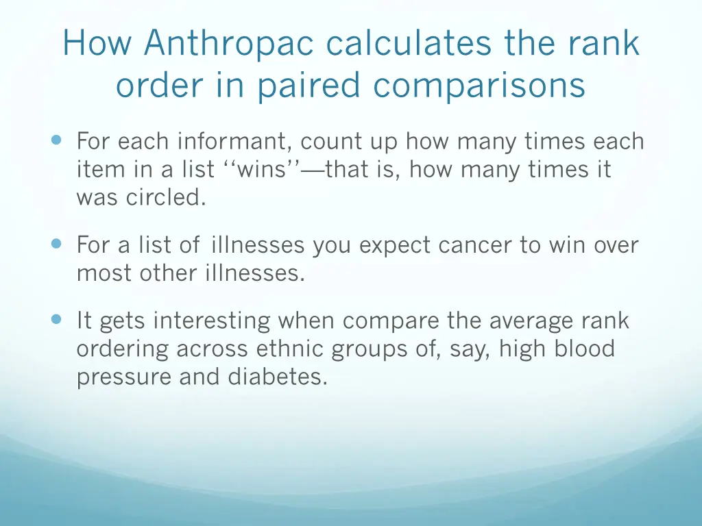 how anthropac calculates the rank order in paired