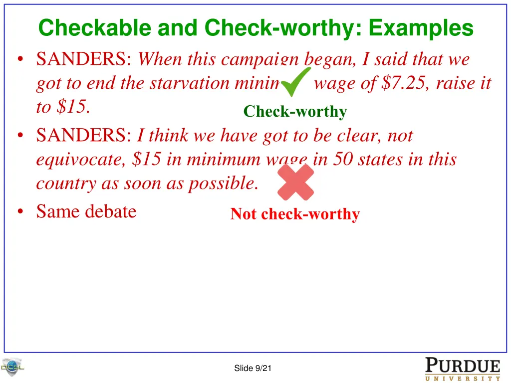 checkable and check worthy examples sanders when