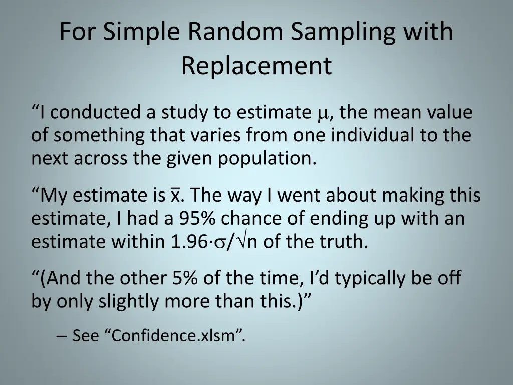 for simple random sampling with replacement