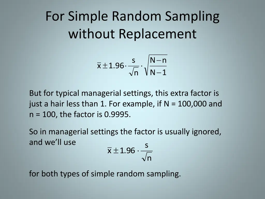 for simple random sampling without replacement