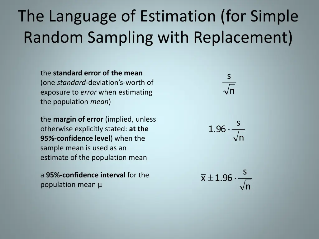 the language of estimation for simple random