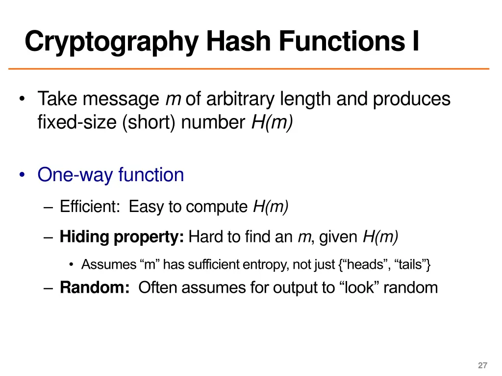 cryptography hash functions i