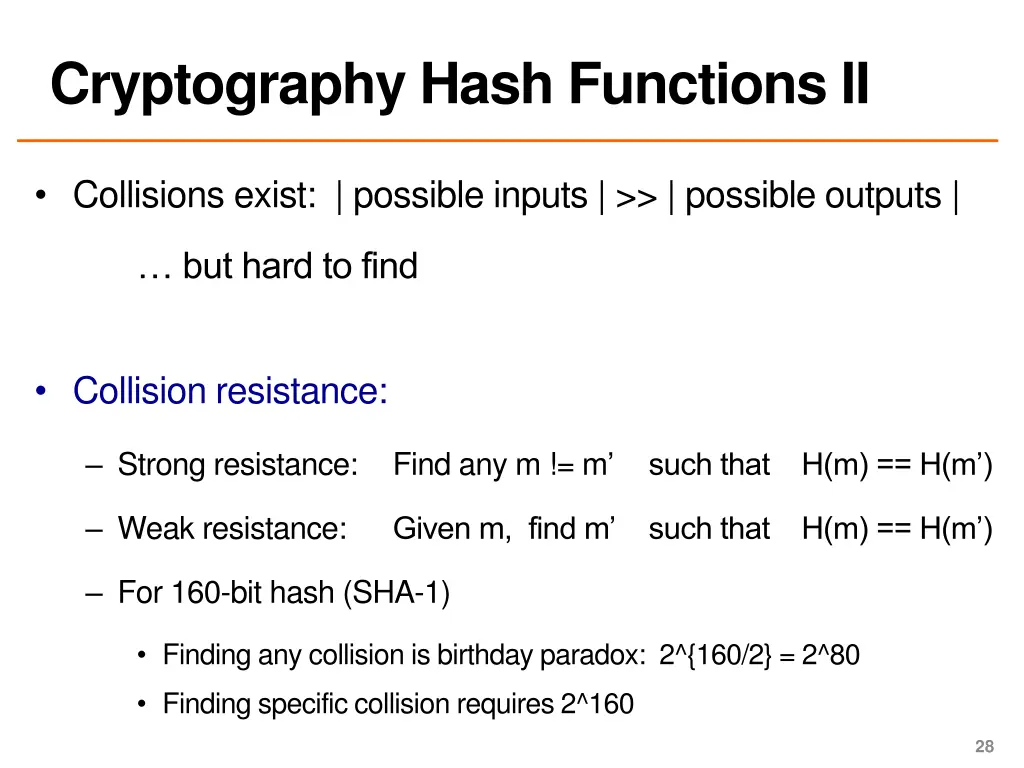 cryptography hash functions ii