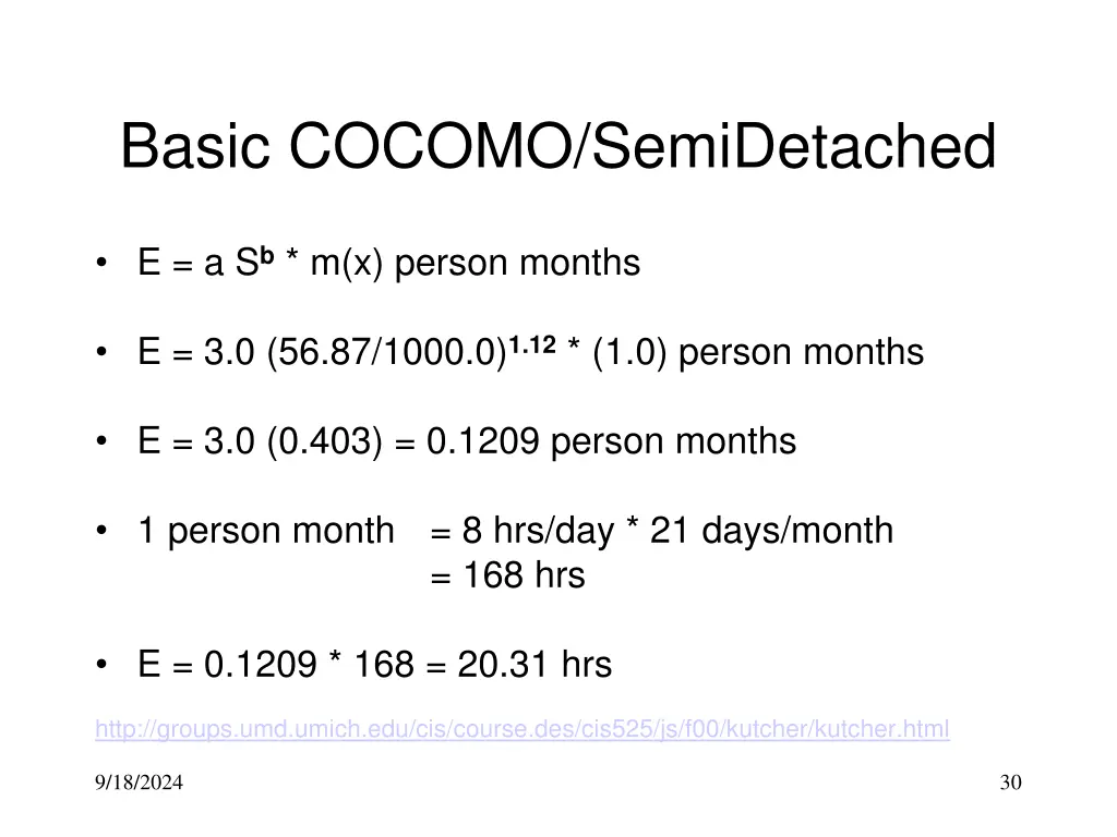 basic cocomo semidetached