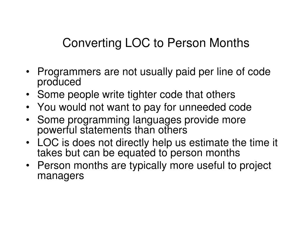 converting loc to person months