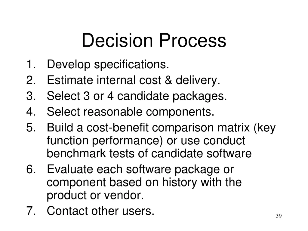 decision process 1 develop specifications