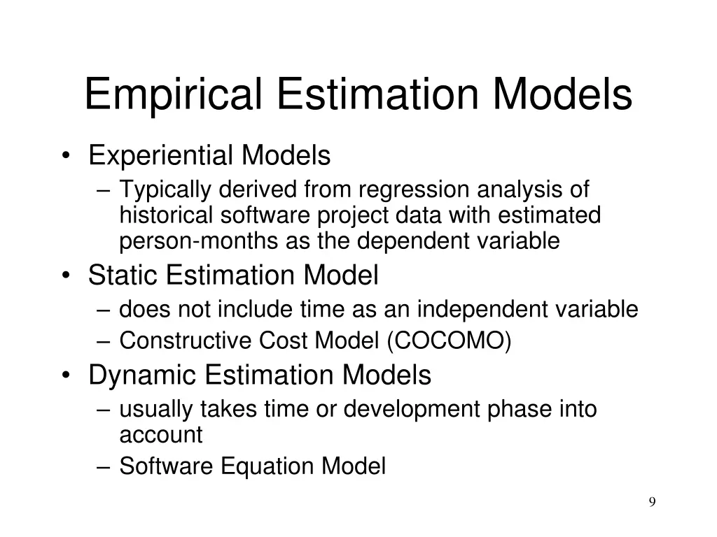 empirical estimation models