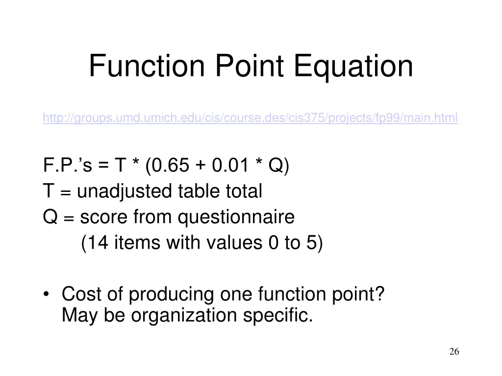 function point equation