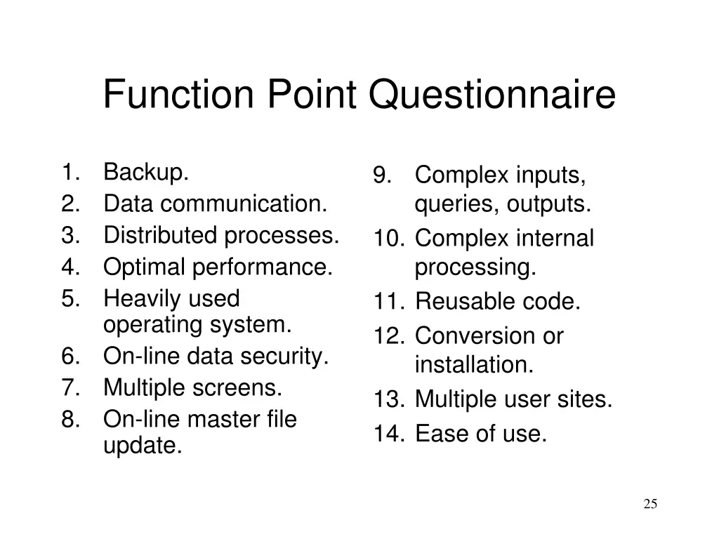 function point questionnaire