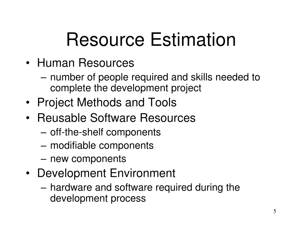 resource estimation human resources number