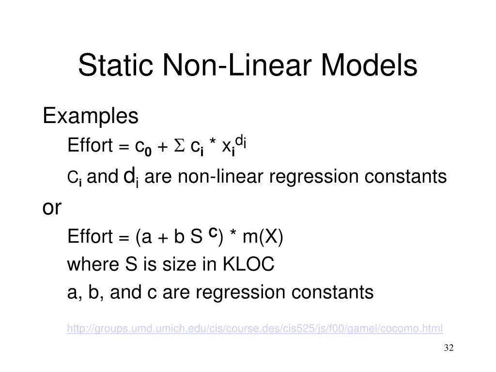 static non linear models