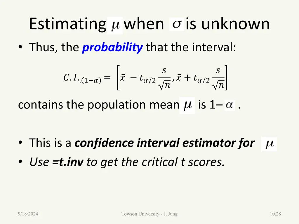 estimating when is unknown thus the probability